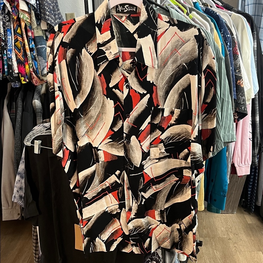 Alan Stuart Black and Red Abstract Shirt